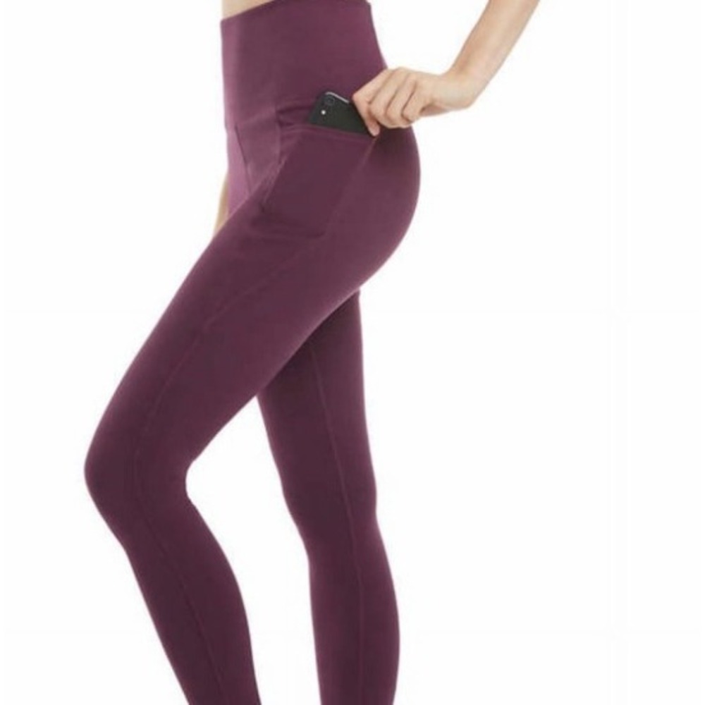 Bally Total Fitness XL Womens Purple High Rise Capri Leggings Activewear Pockets
